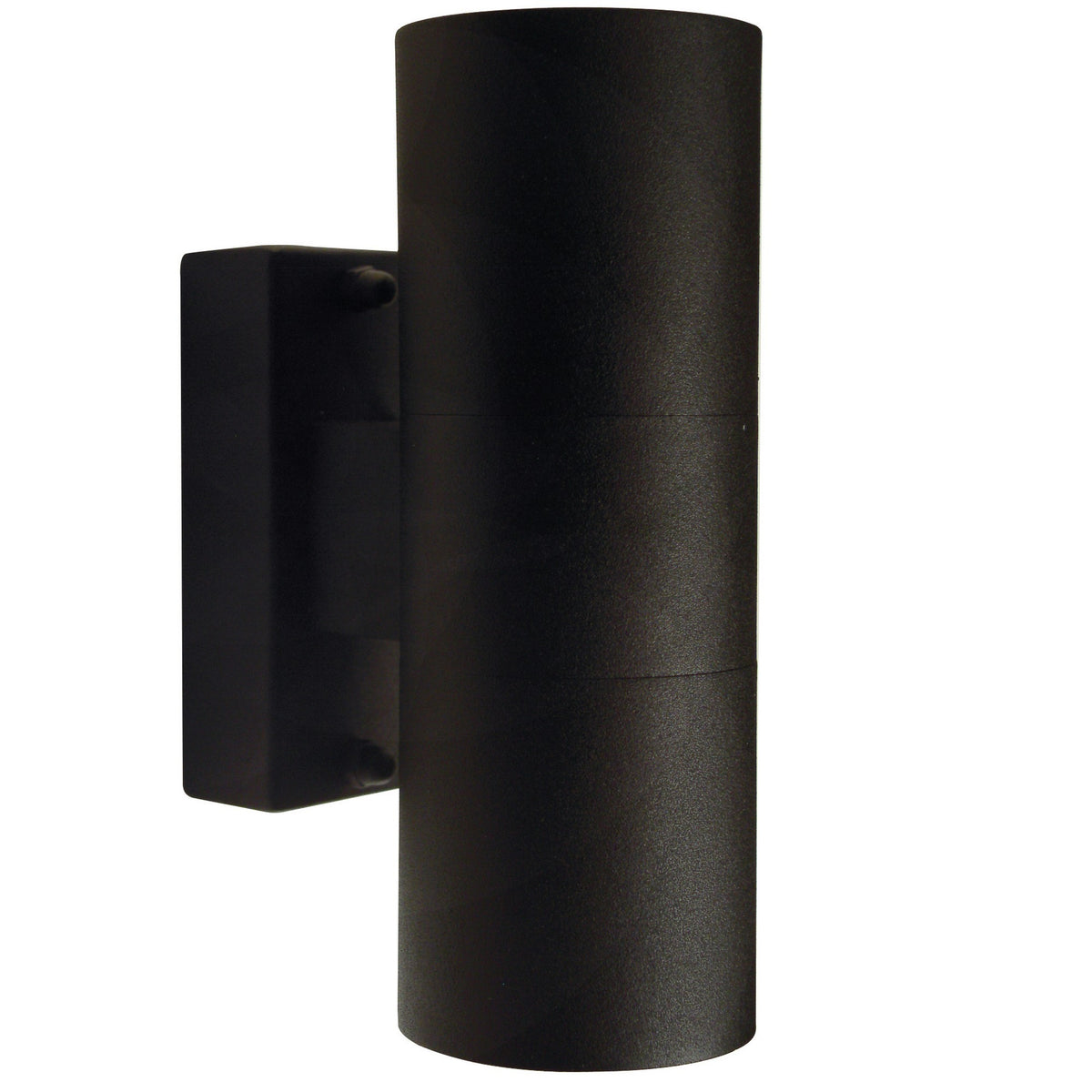 Vue de trois quarts sur fond blanc de l'applique noire cylindrique double