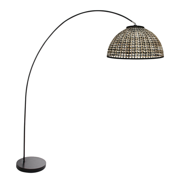 Lampadaire Solva noir, abat-jour en bambou Ø60 cm, réf. 4467ZW