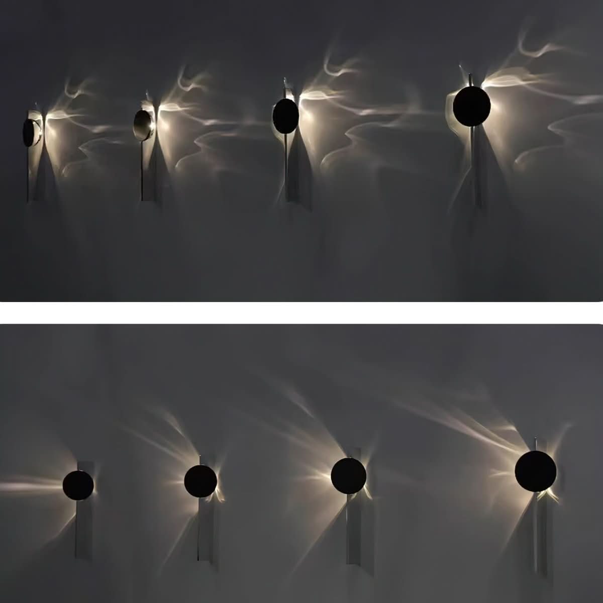Comparaison de quatre tailles différentes d'appliques murales allumées.