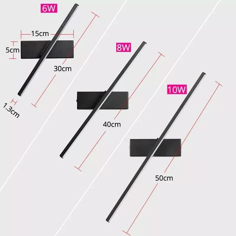 Schéma de dimensions avec longueurs 30, 40, 50 cm et puissances 6W, 8W, 10W
