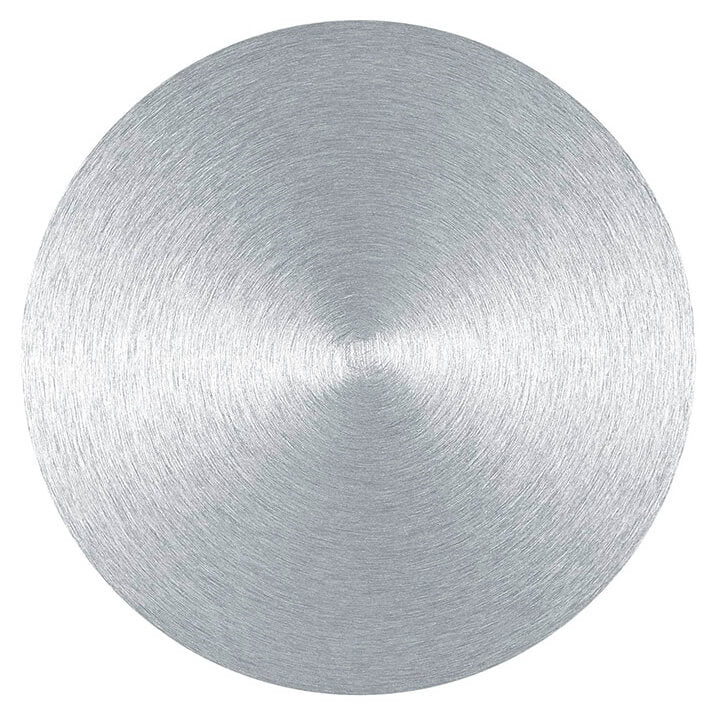Applique murale ronde en aluminium brossé, vue de face sur fond blanc