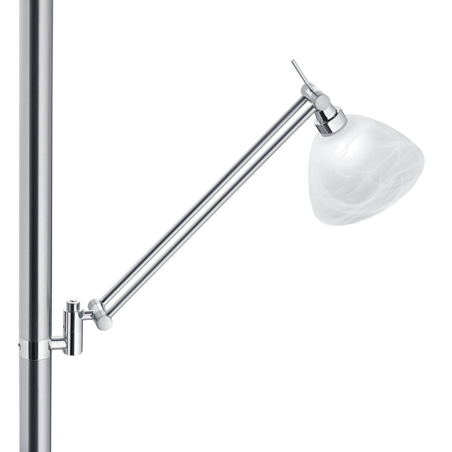 Gros plan du bras orientable et de sa coupelle en verre blanc dépoli