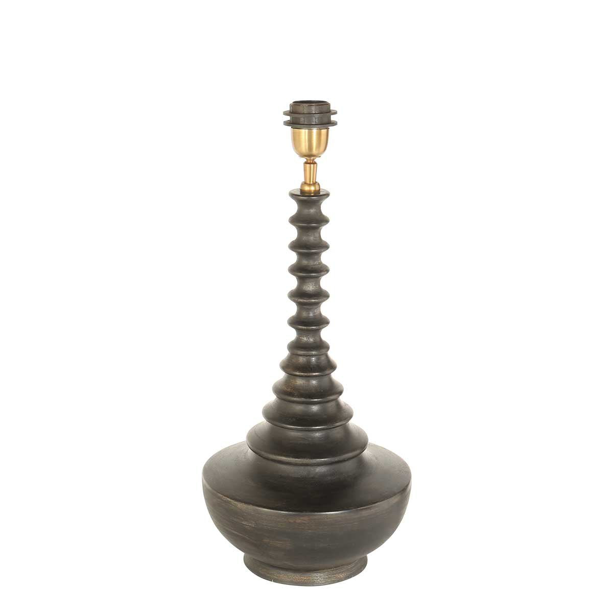 Pied de lampe à poser en bois noir tourné, sans abat-jour ni ampoule
