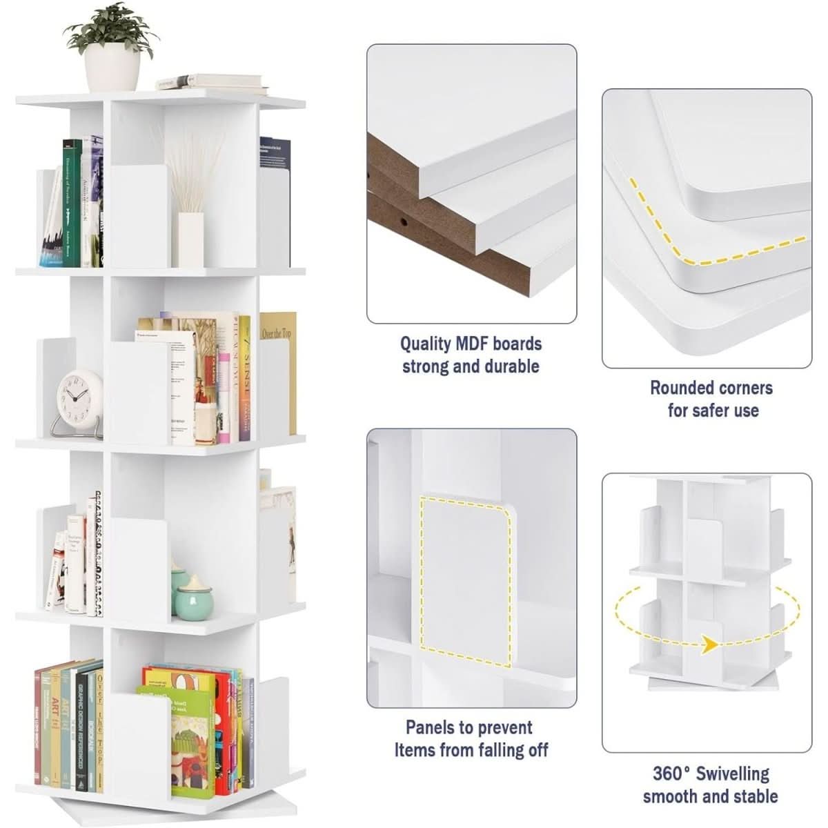 Bibliothèque Rotative MDF 4 Niveaux | Lagon - Designix Bibliothèque Blanc