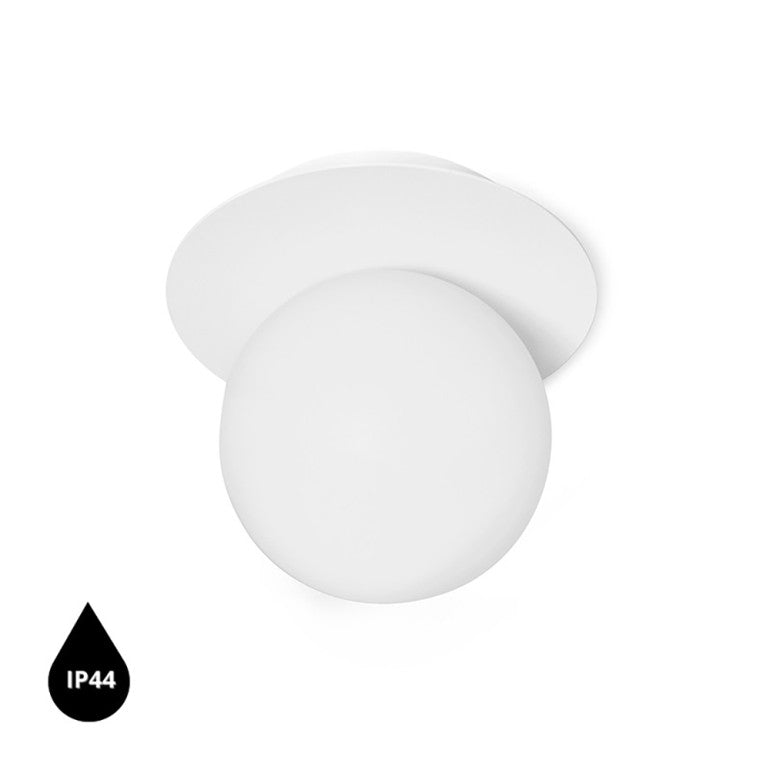Applique murale blanche ronde avec globe en verre opalin et pastille IP44