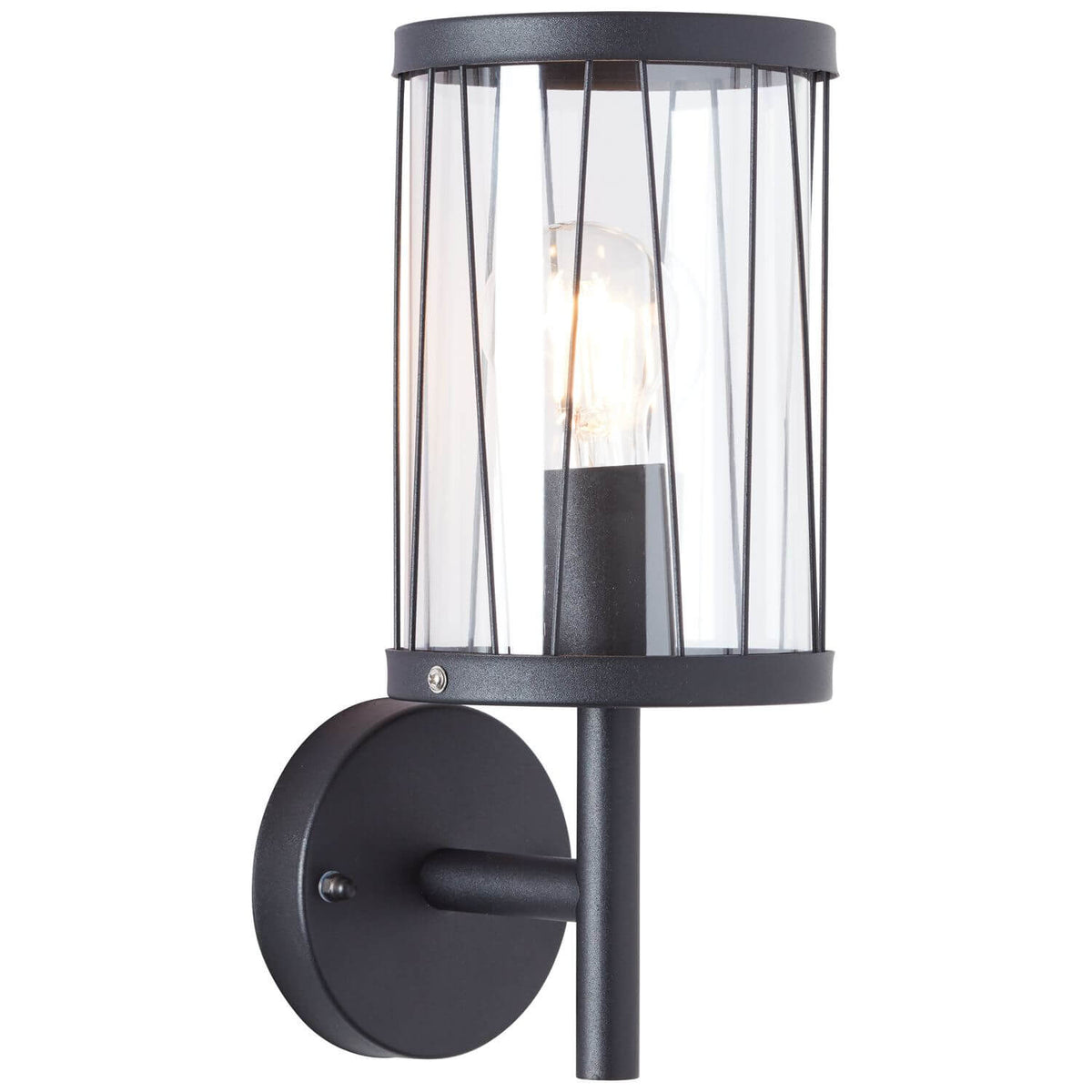 Vue isolée de l'applique murale noire avec cage cylindrique et verre transparent
