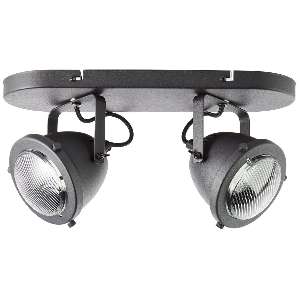 Vue sur fond blanc du plafonnier deux lumières orientables en métal noir