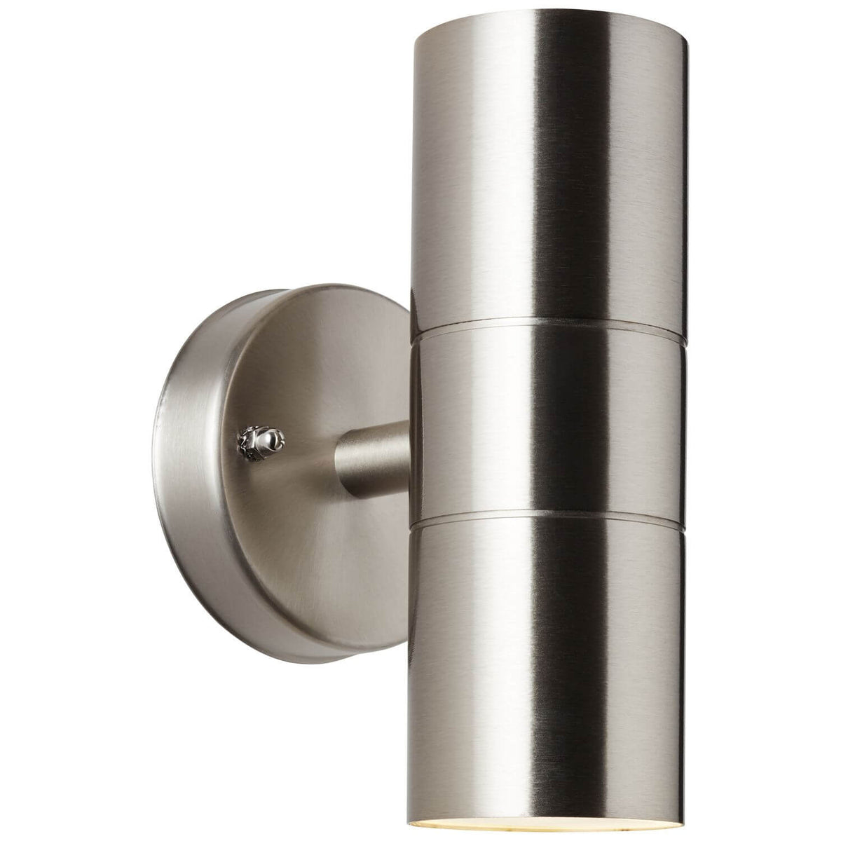 Applique murale extérieure en inox brossé, double cylindre vertical, vue de face