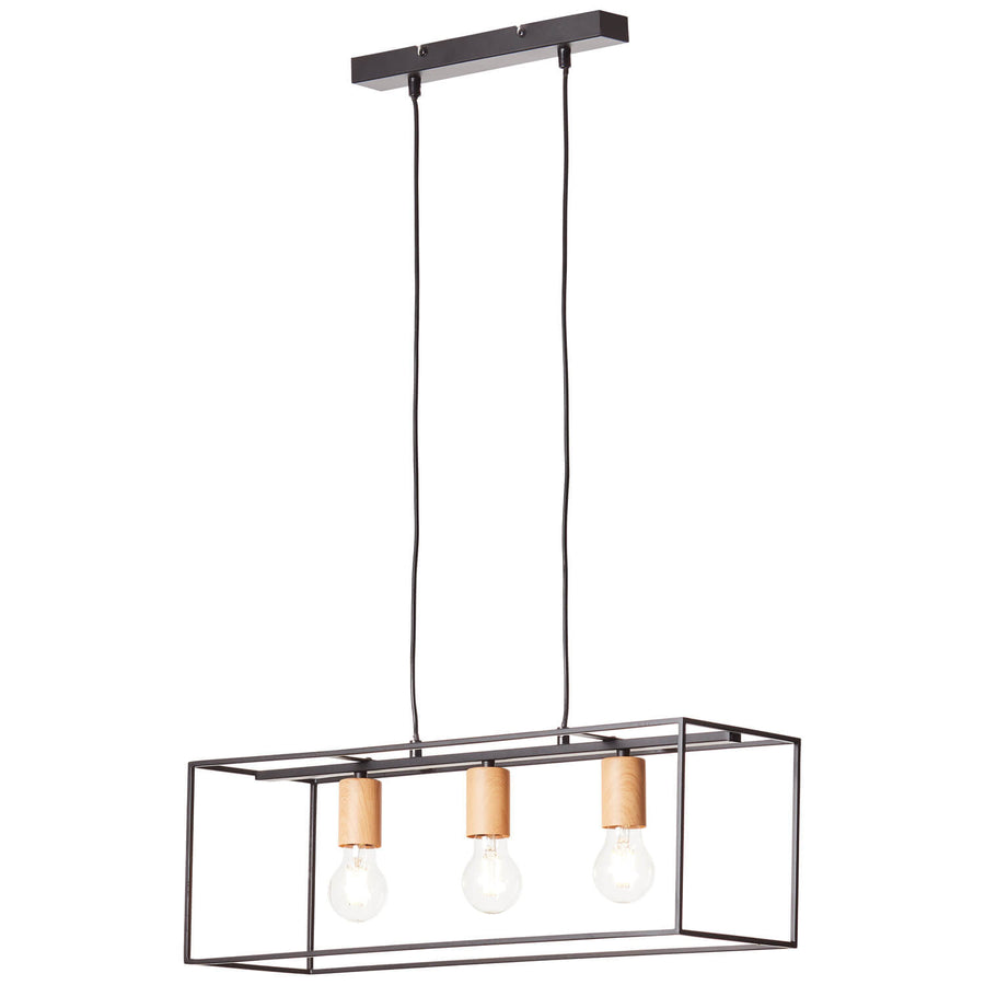 Suspension Arica 3 lumières noire et bois