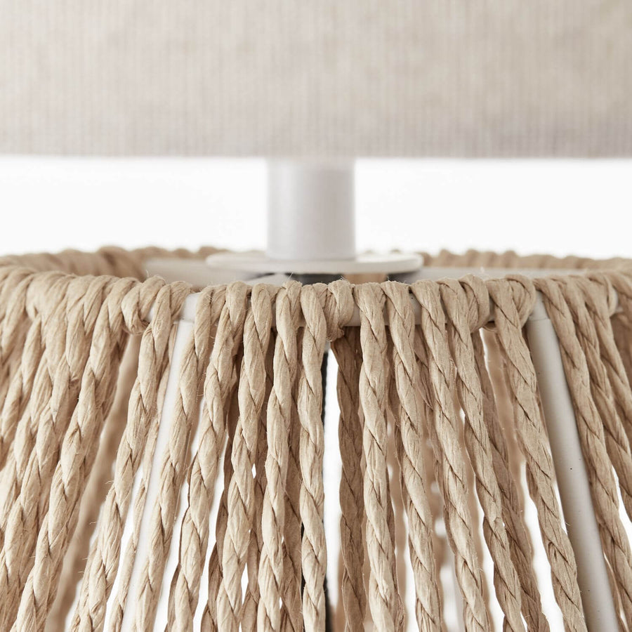 Lampe à poser Laraine bois et beige, tissu