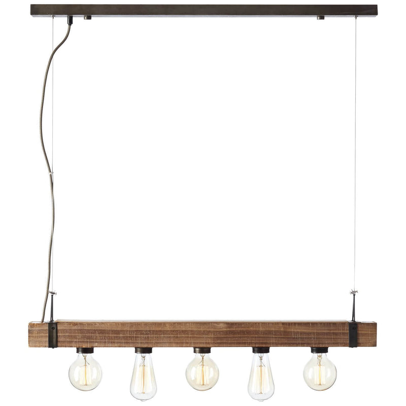 Suspension Woodhill 5 lumières noire, bois