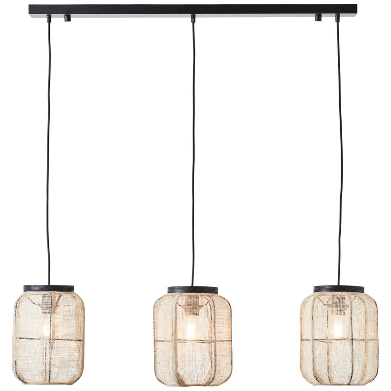 Suspension Tanah 3 lumières noire et bois