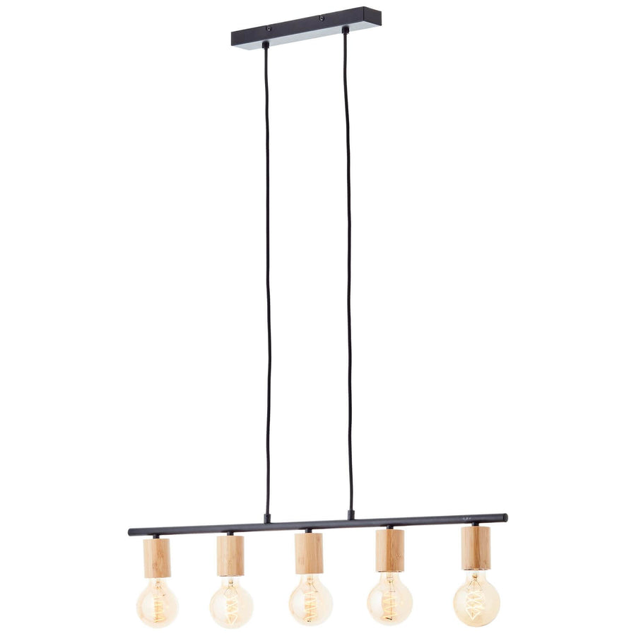 Suspension Kerry 5 lumières noire et bois, bambou