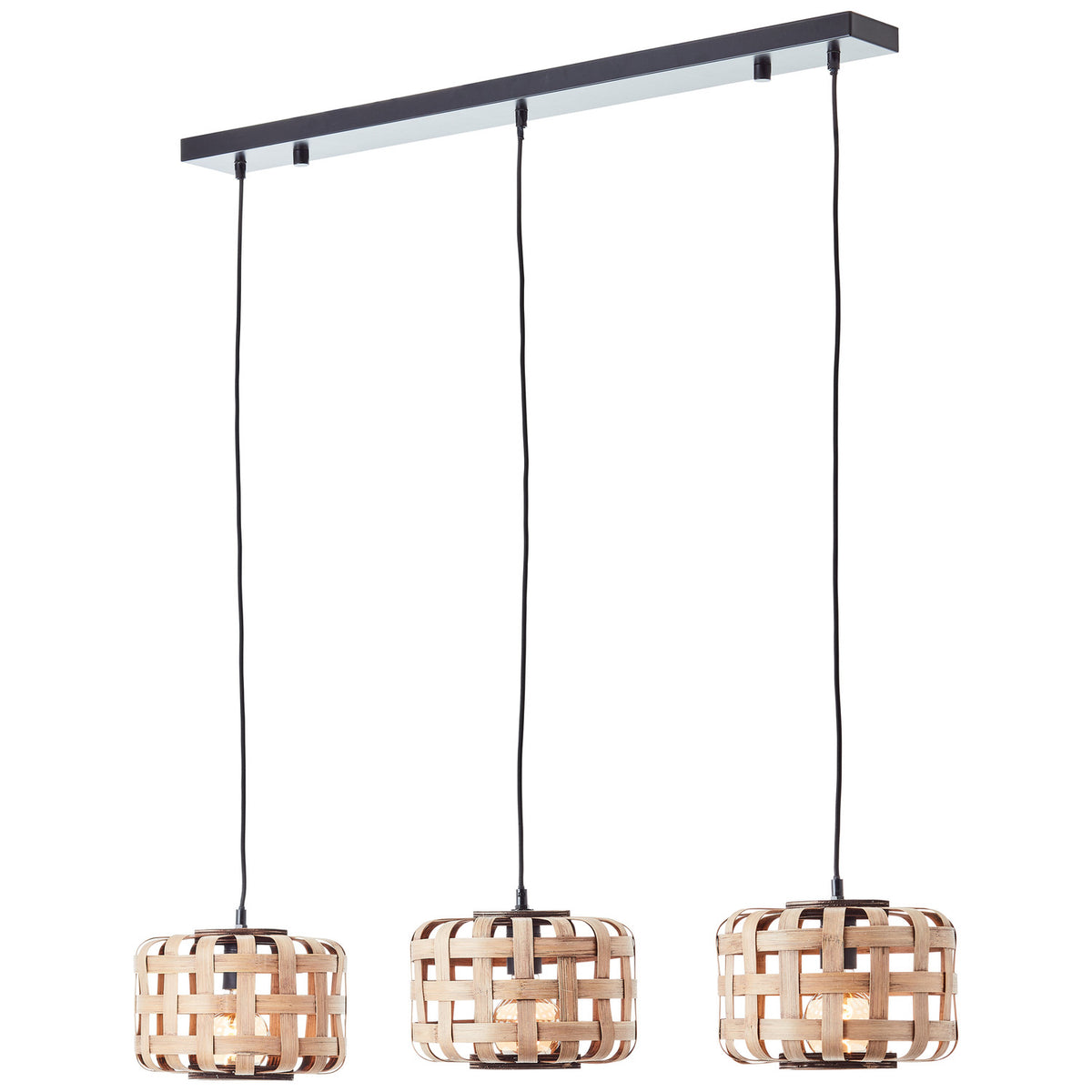Suspension Woodline 3 lumières bois et noire, bambou