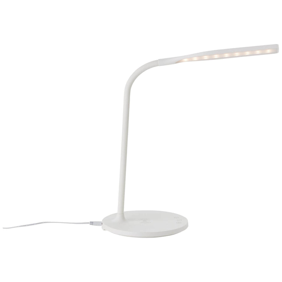 Lampe blanche avec câble d'alimentation visible et tête LED allumée