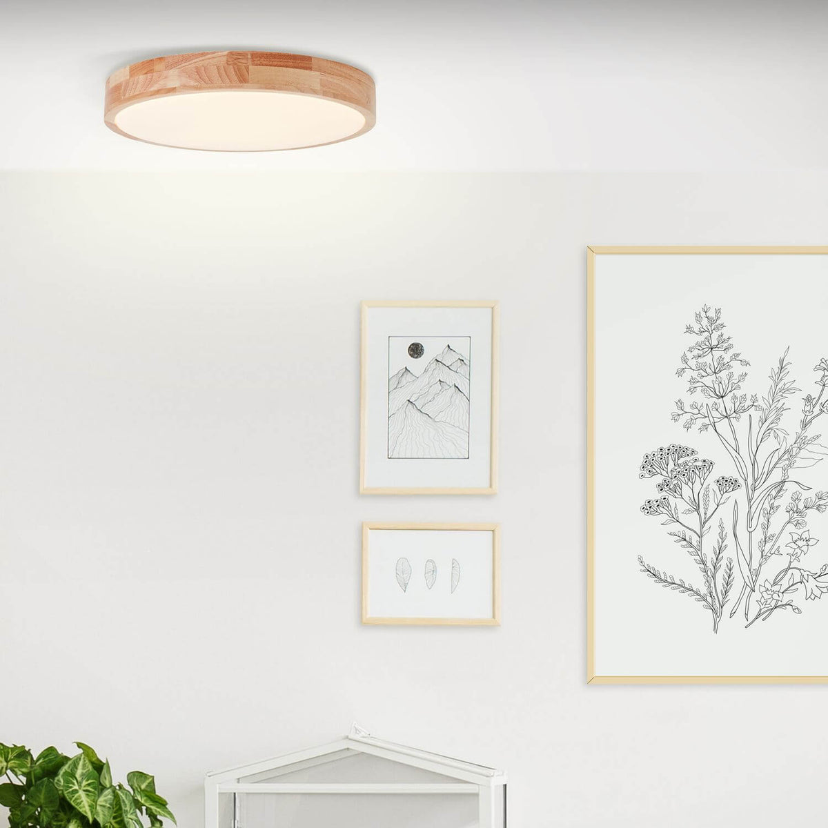 Plafonnier Slimline bois clair et blanc, Ø 39 cm