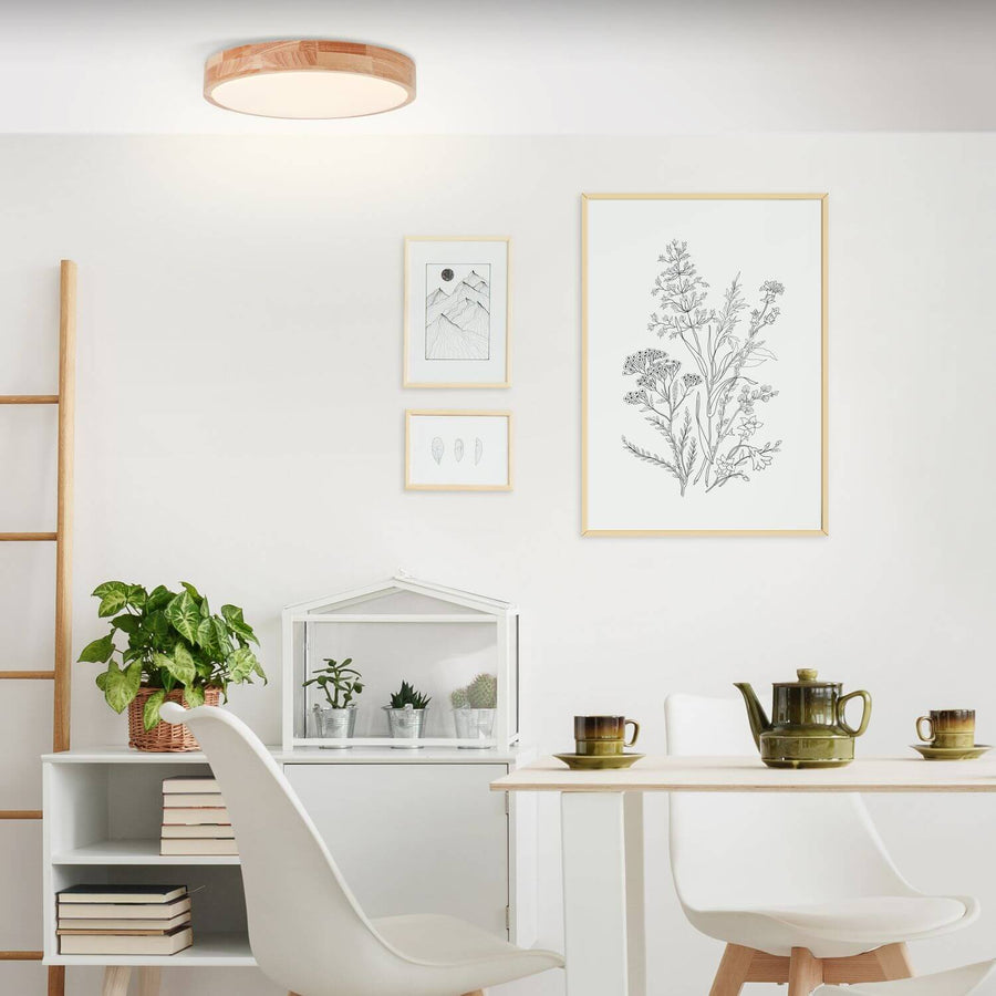 Plafonnier Slimline bois clair et blanc, Ø 39 cm