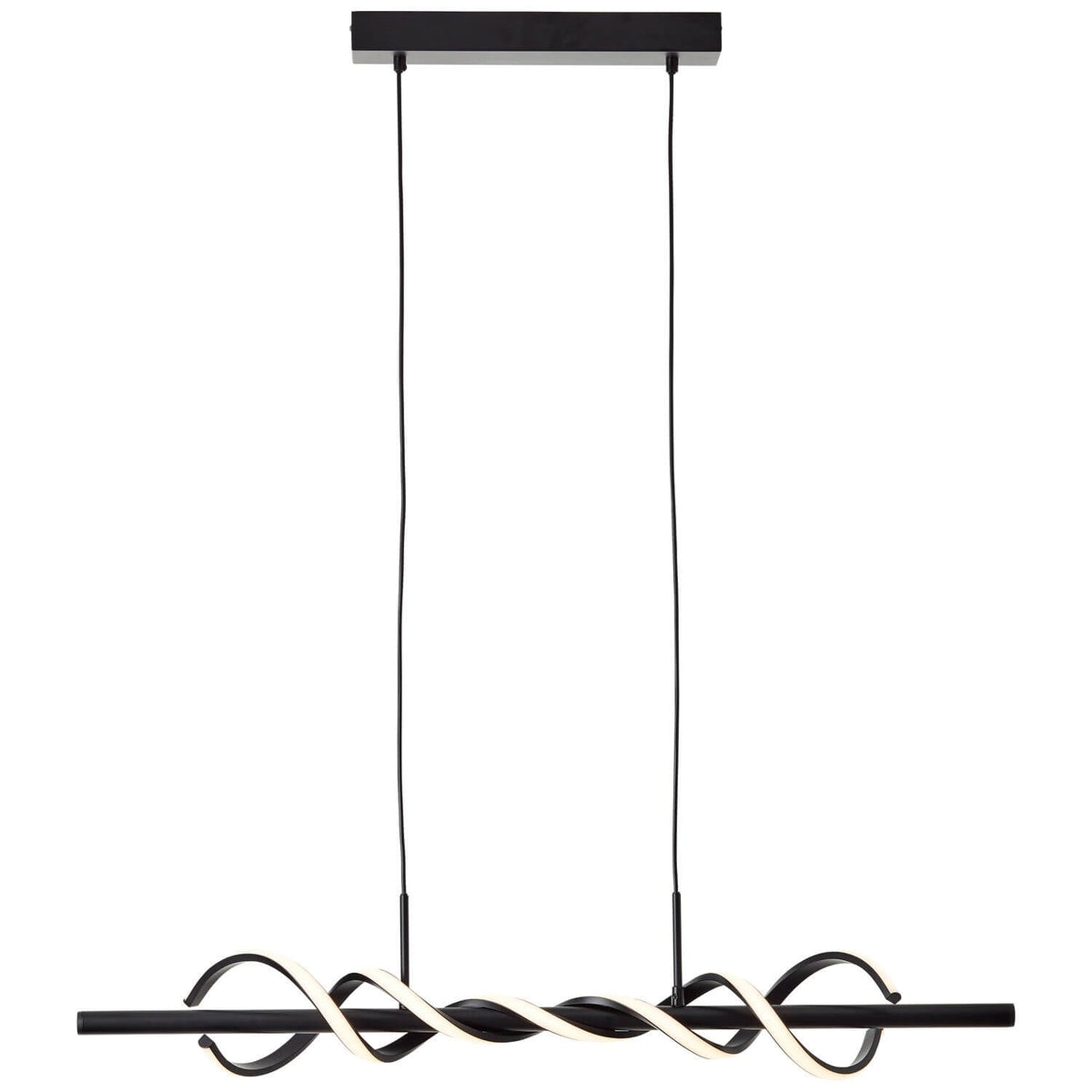 Vue de face du luminaire noir suspendu, structure entière sur fond blanc