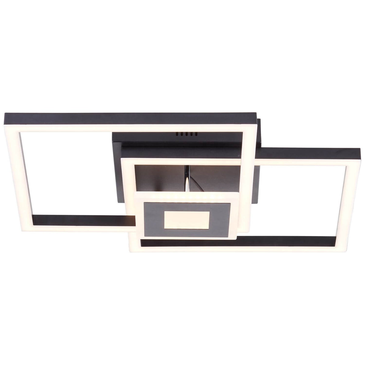 Plafonnier noir à cadres rectangulaires imbriqués, vue de face sur fond blanc