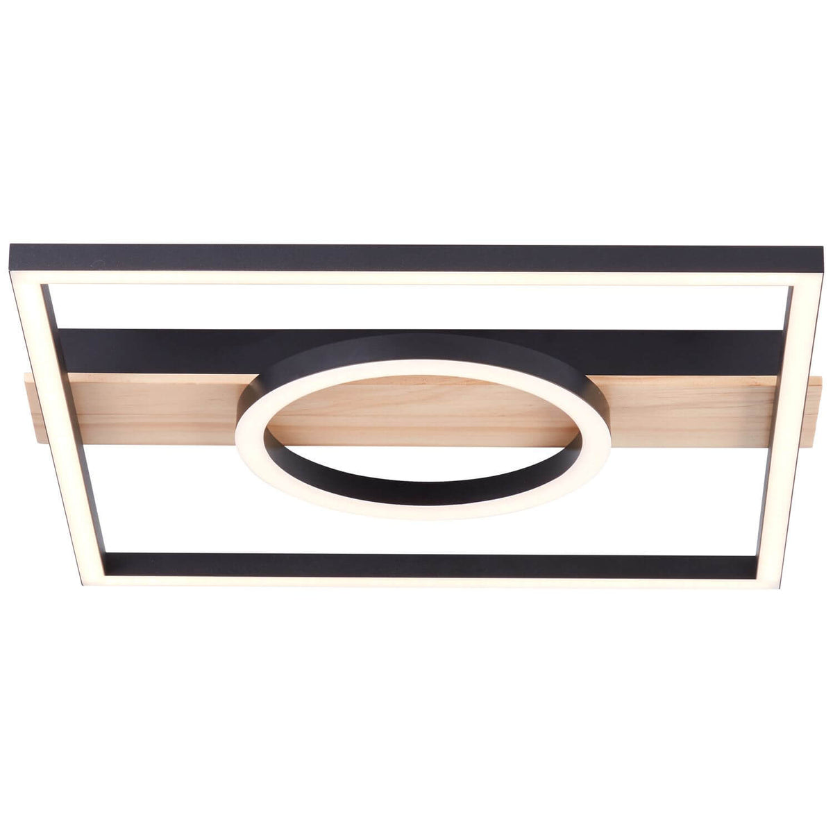 Plafonnier Maureen noir et bois, L 42 cm