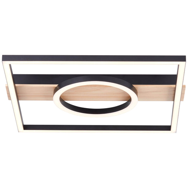 Plafonnier Maureen noir et bois, L 42 cm