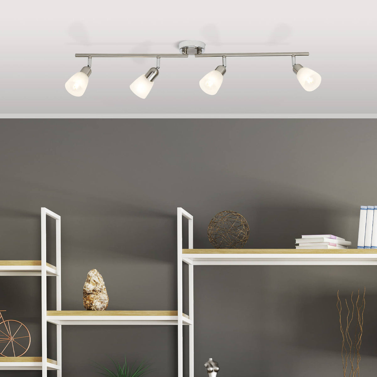 Plafonnier Bethany 4 lumières chromé et blanc, verre