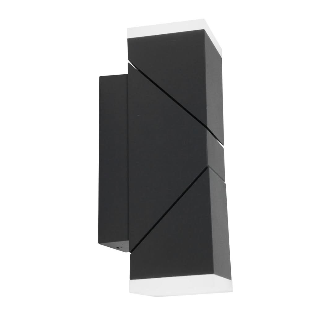 Même applique murale noire vue de côté, avec diffuseurs blancs en haut et en bas