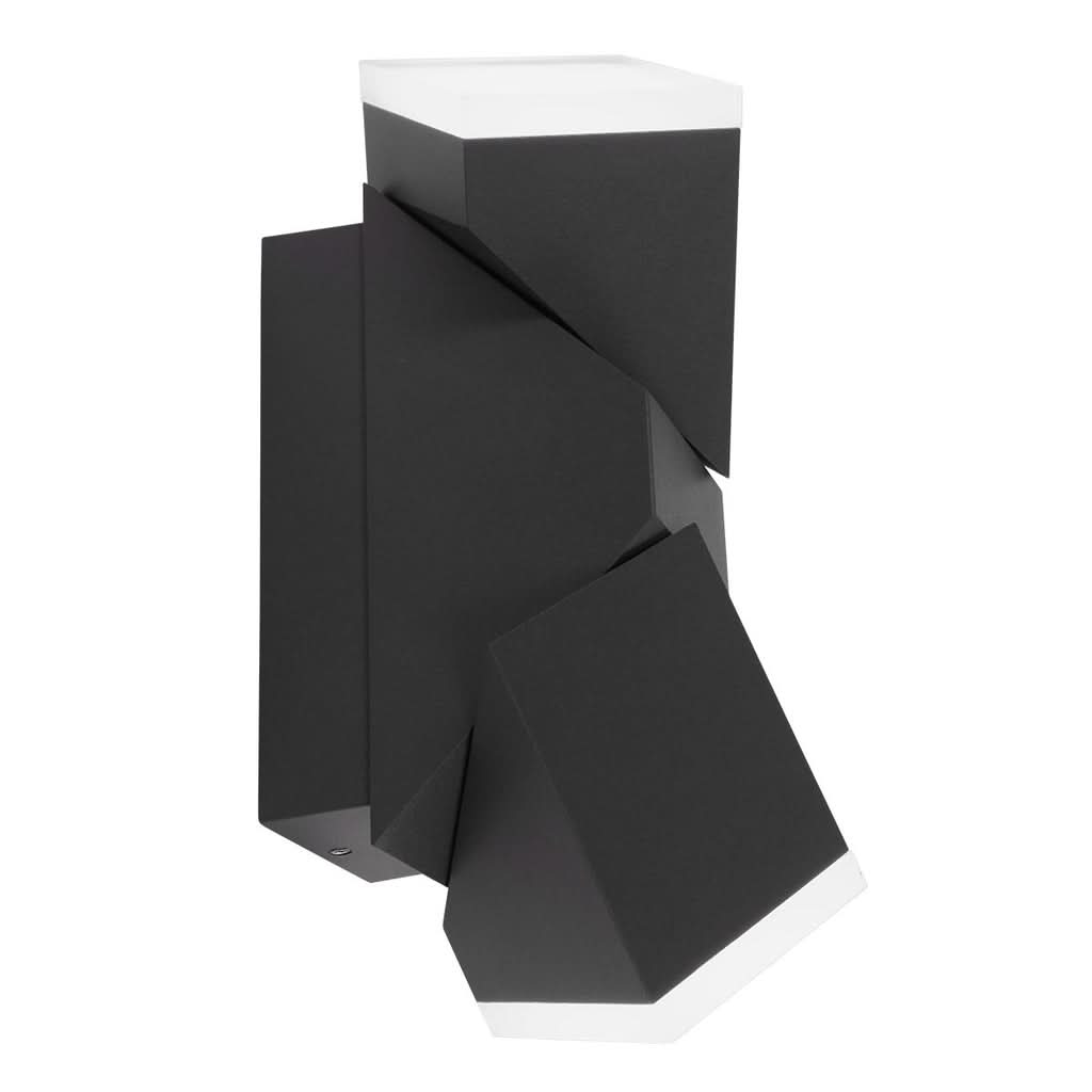 Autre angle du même luminaire mural noir avec ses deux diffuseurs blancs allumés