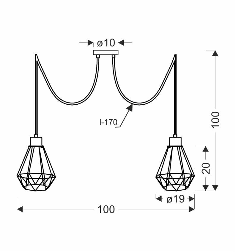 Suspension Primo 2 lumières noire et dorée