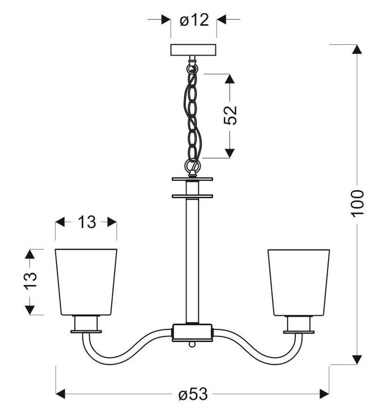 Schéma coté du luminaire : hauteur totale 100 cm, diamètre 53 cm