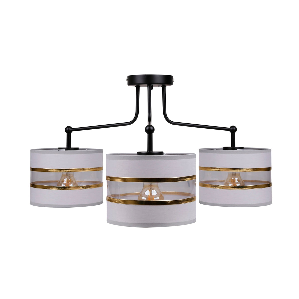 Suspension Andy 3 lumières noire et dorée, tissu (réf. 33-00514)