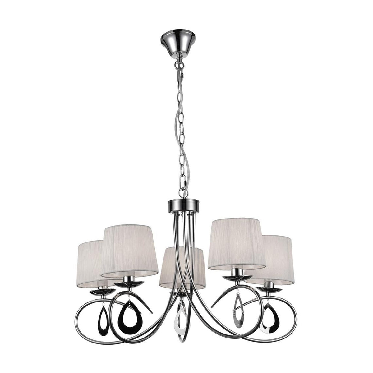 Suspension Arnika 5 lumières chromée et blanche, tissu