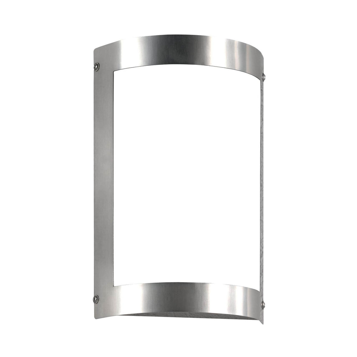 Vue de face de l'applique murale extérieure en inox avec diffuseur blanc.