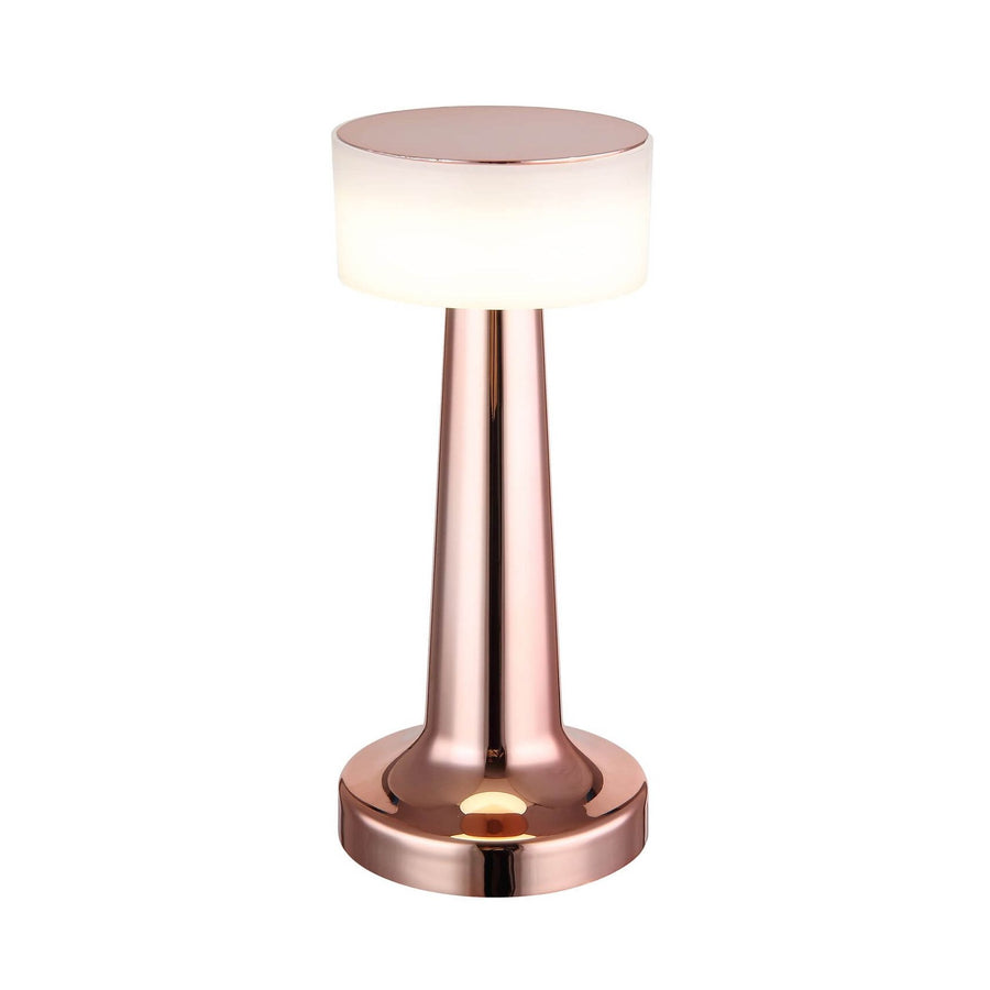 Vue de face du luminaire à poser avec abat-jour cylindrique blanc