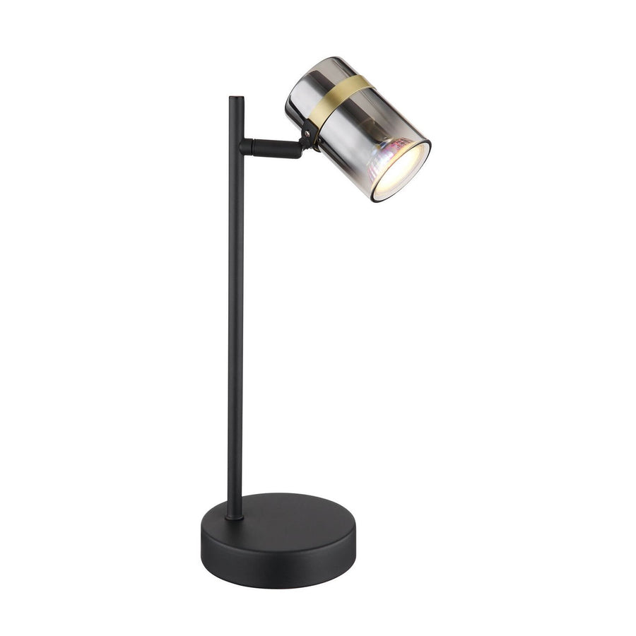 Lampe à poser noire mat avec tête cylindrique orientable en verre fumé