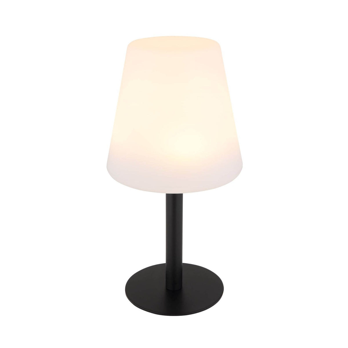 Luminaire extérieur noir mat avec abat-jour blanc, vue de face sur fond blanc.