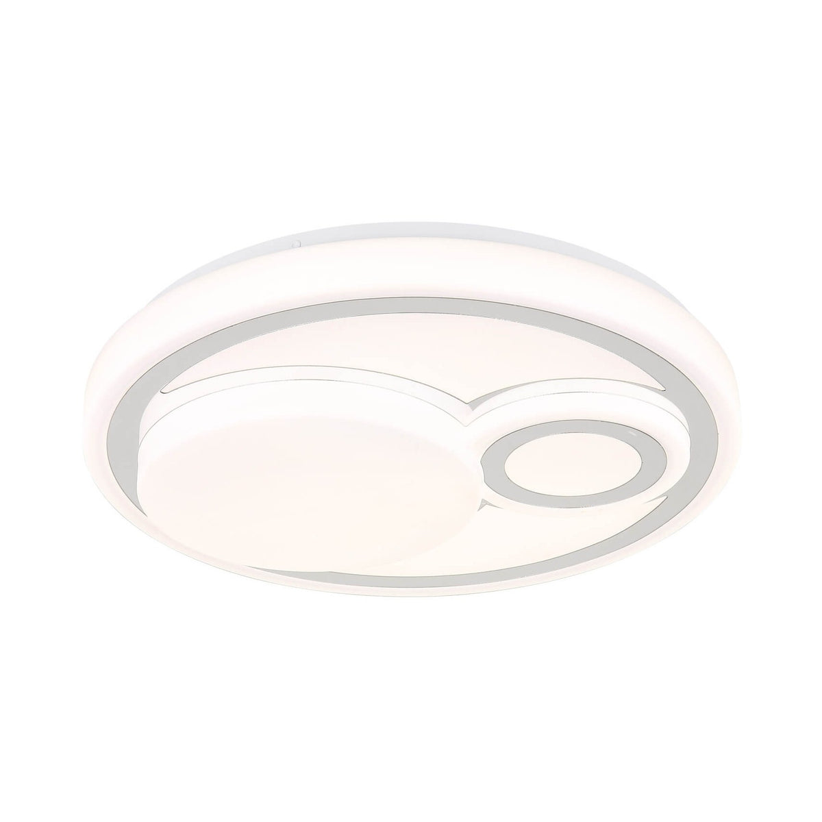 Vue de face du plafonnier rond blanc mat, éclairage éteint
