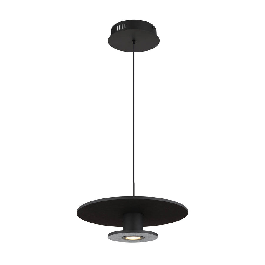Vue de face du luminaire suspendu noir mat sur fond blanc