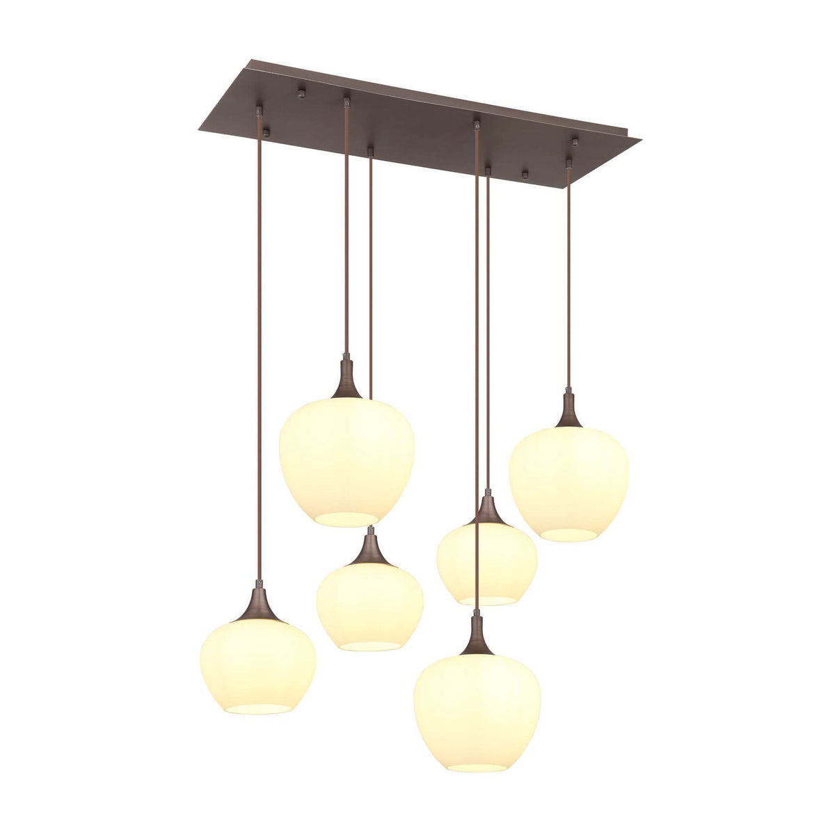 Suspension six globes de verre opalin sur platine rectangulaire, vue de face