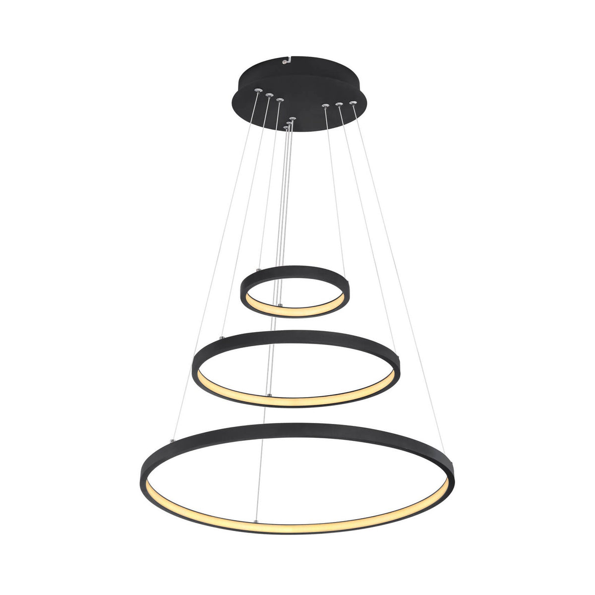 Vue de face de la suspension aux trois anneaux noirs mats suspendus