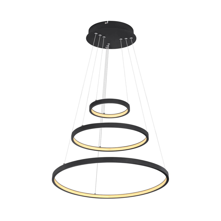 Vue de face de la suspension aux trois anneaux noirs mats suspendus