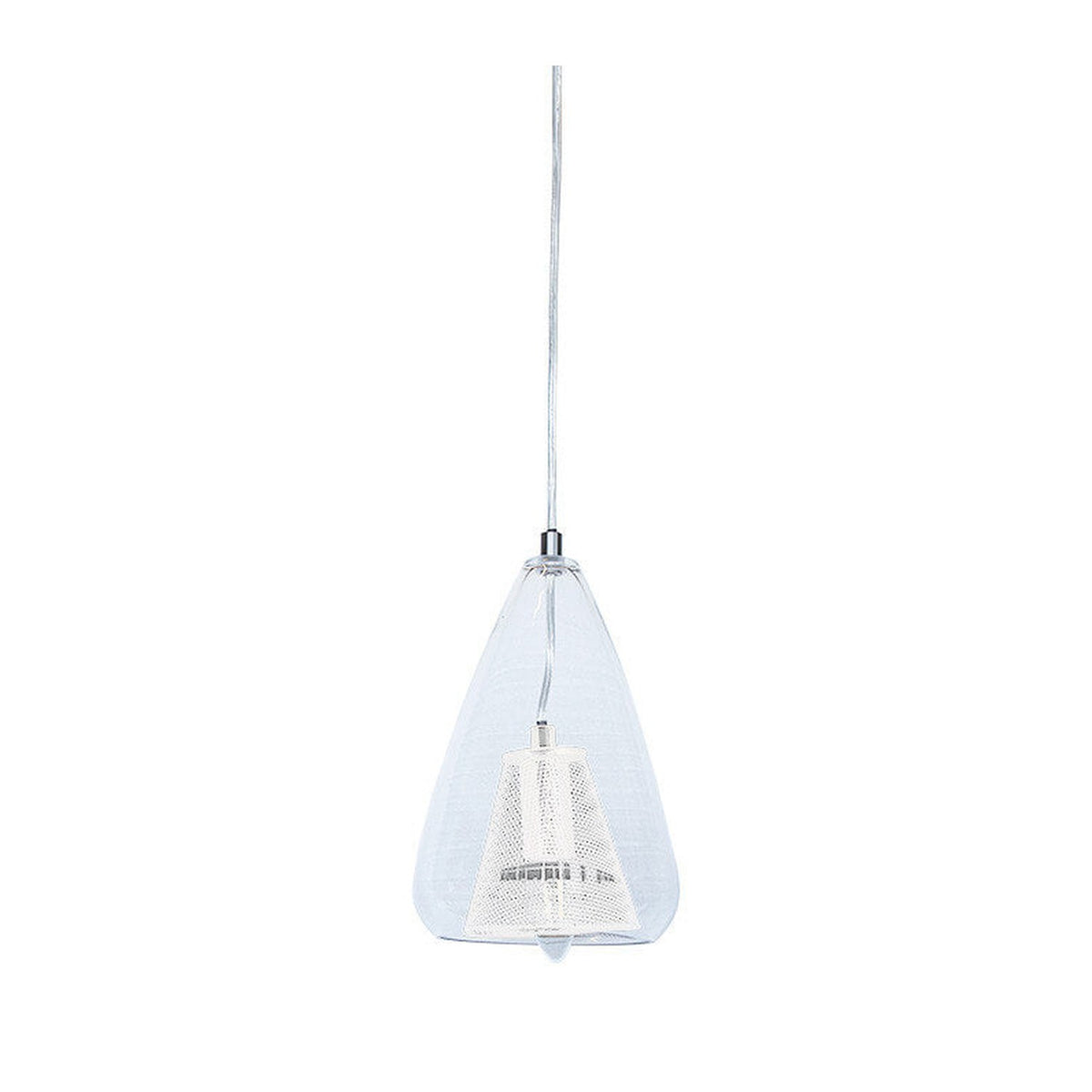 Suspension blanche avec abat-jour extérieur en verre transparent et diffuseur intérieur en tissu