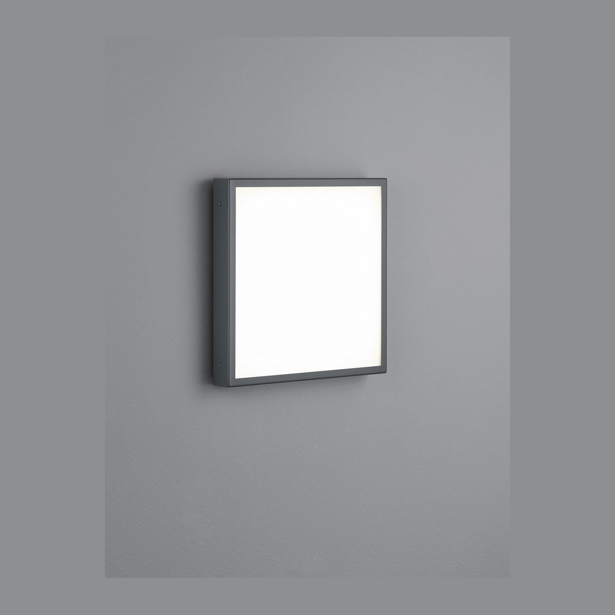 Vue de face de l'applique carrée à diffuseur blanc et cadre anthracite