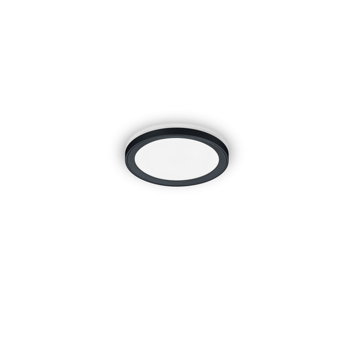 Plafonnier rond noir et blanc présenté de face sur fond neutre