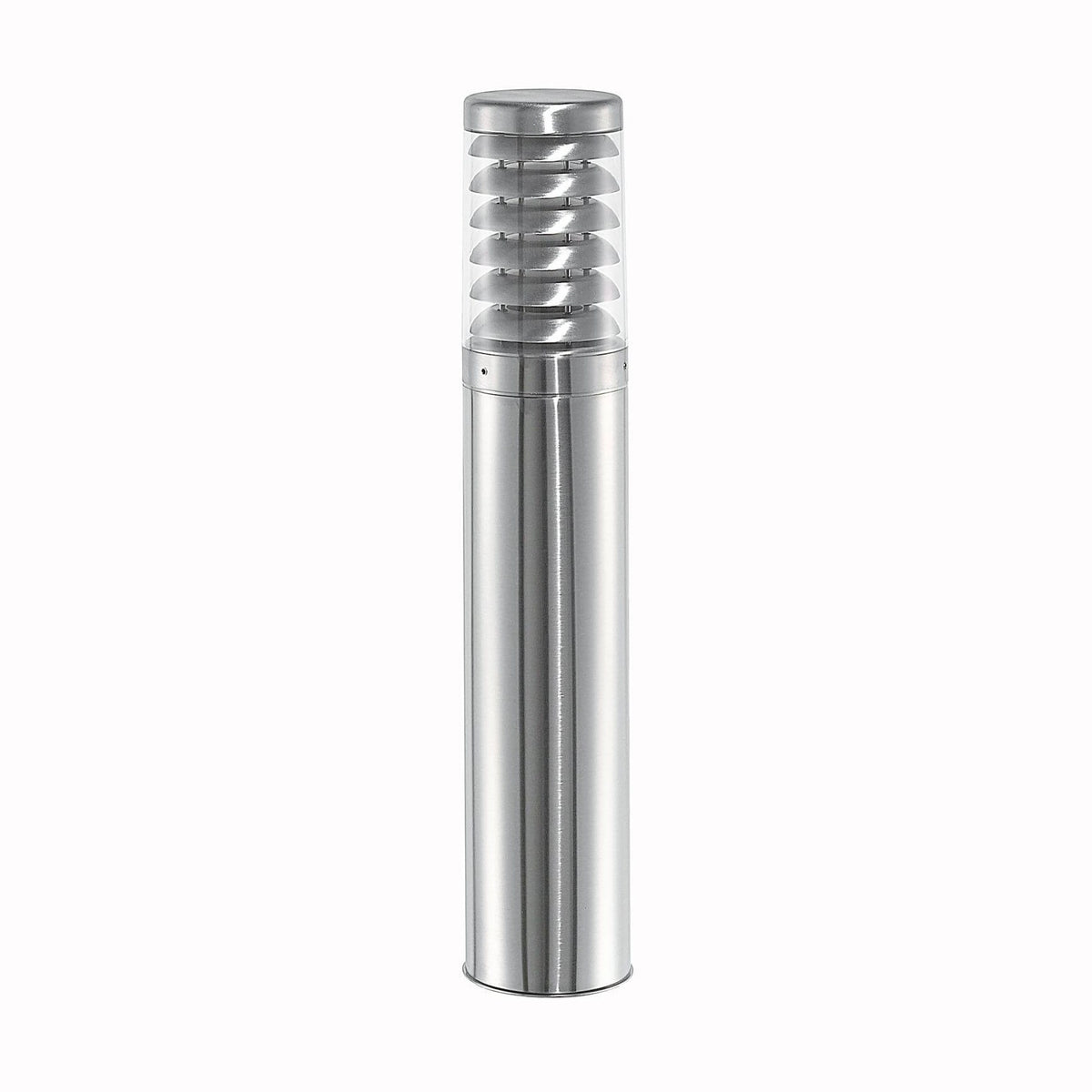 Borne extérieure en inox avec grilles anti-éblouissement, vue de face