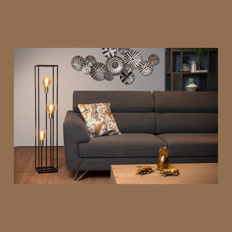 Lampadaire Ruben 3 lumières noir et doré mat