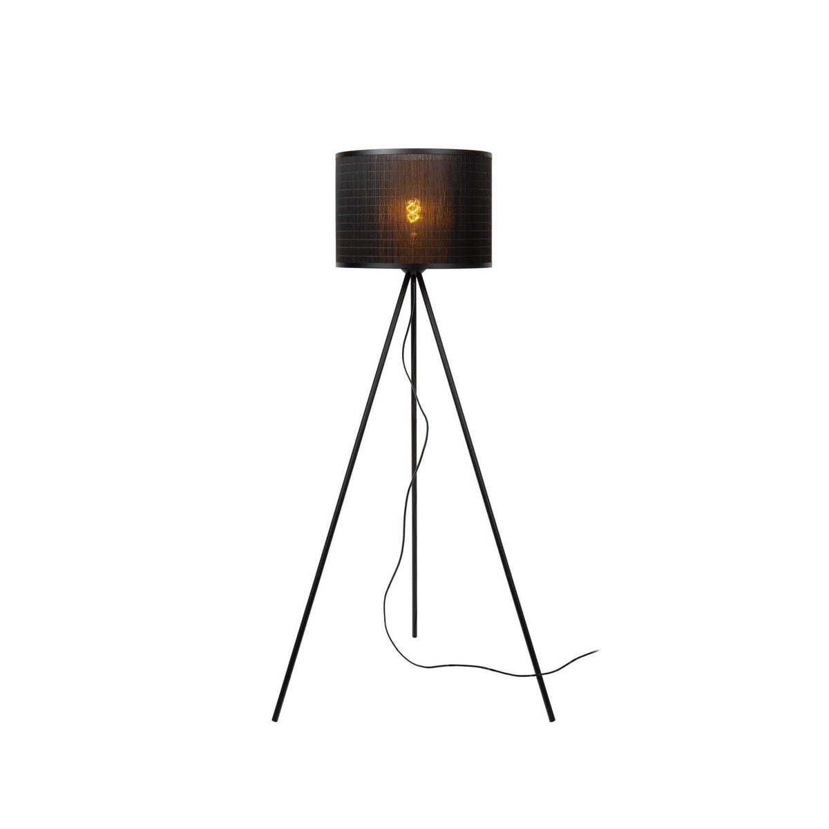 Lampadaire Tagalog noir et bois clair, rotin
