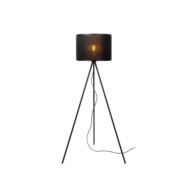 Lampadaire Tagalog noir et bois clair, rotin