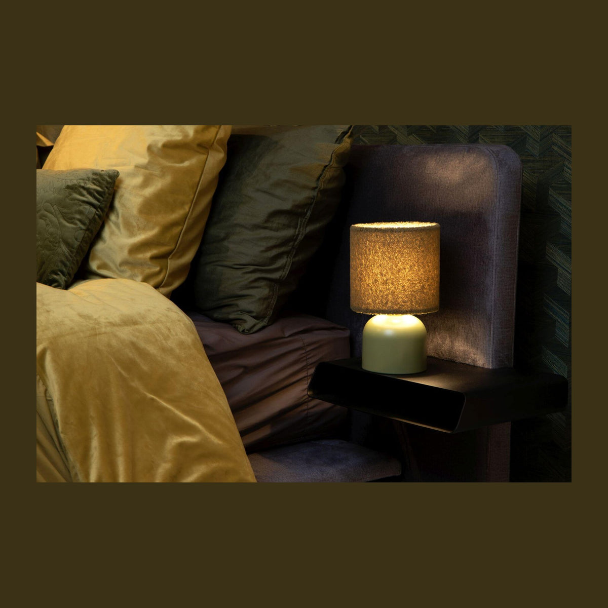 Lampe à poser Woolly verte et noire, coton