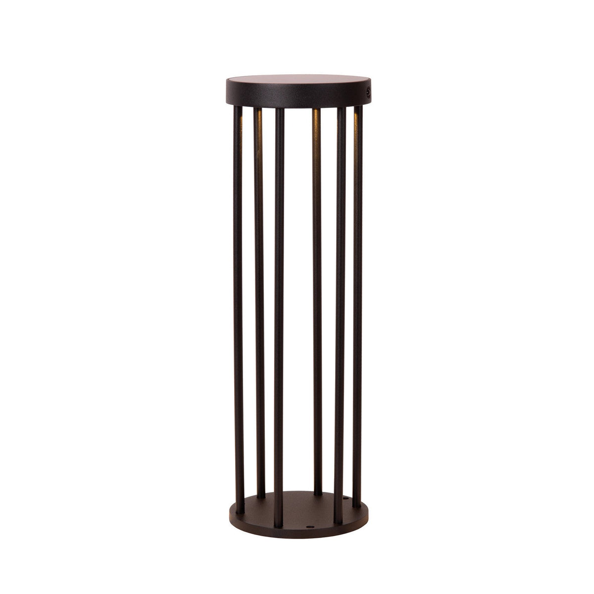 Vue de face de la borne noire cylindrique avec ses six tiges verticales et base ronde